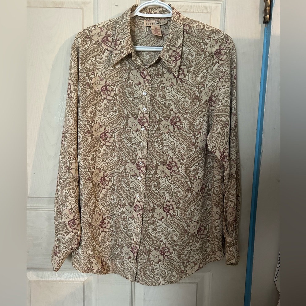 Vintage Cream and Brown Paisley Blouse Elegant Top